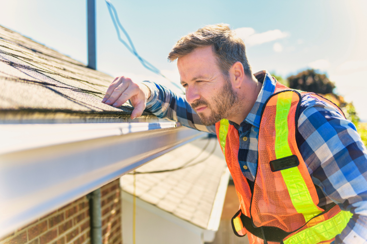 Roofer checking for leaks during Yukon roof inspection
